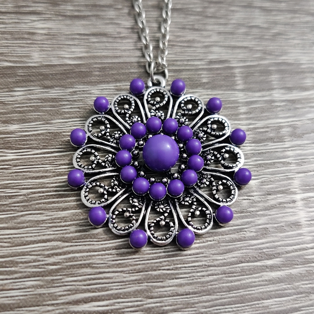 Long Purple Mandala Necklace